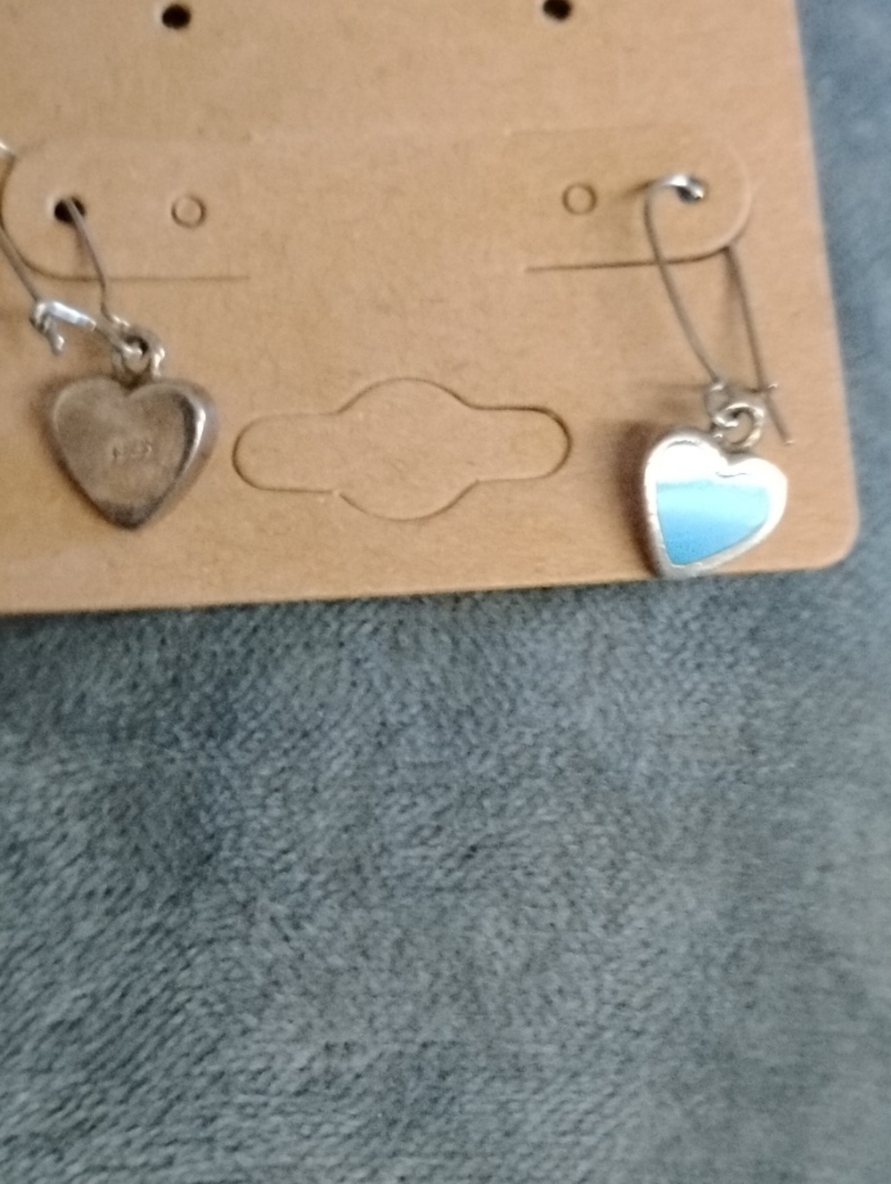 Blue Enamel. Heart Drop Earrings, Marked 925
